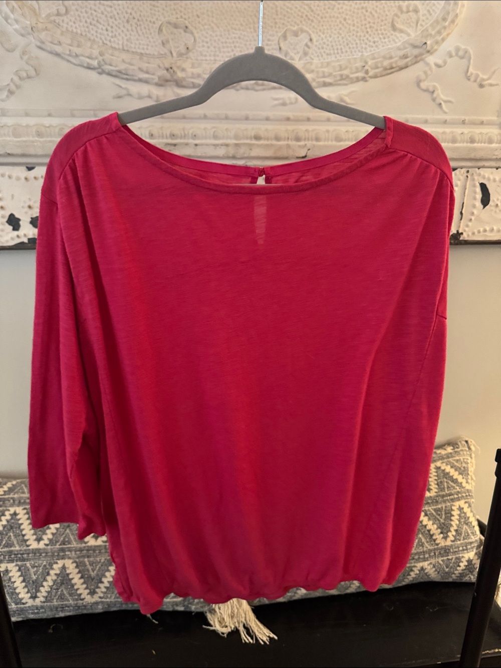 LOFT Bright Fuchsia Boatneck Long Sleeve Top
